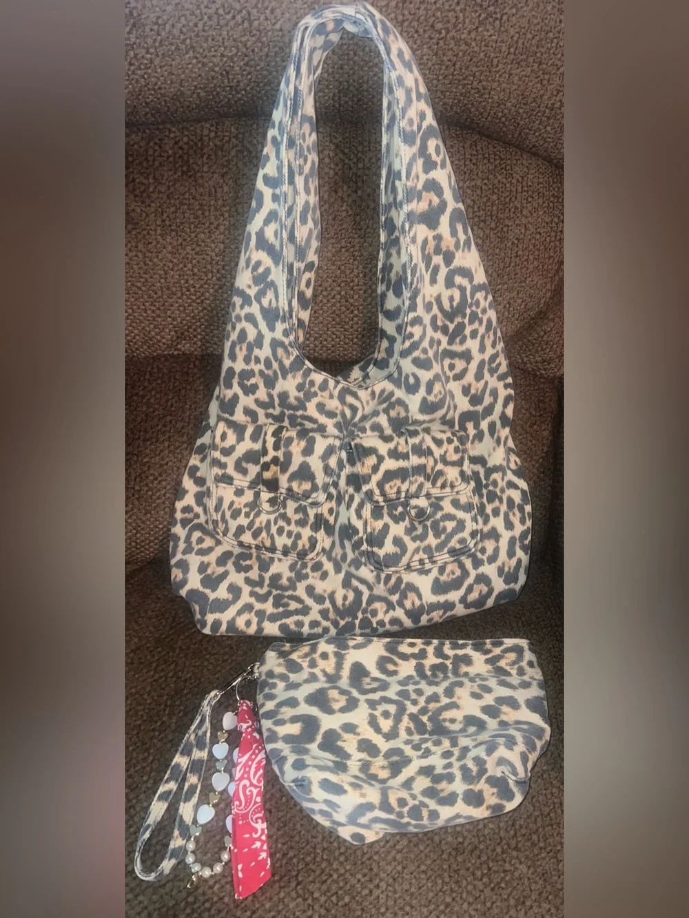 VIRAL No Boundaries Leopard Print Hobo Bag with Pouch and Keychain NWOT